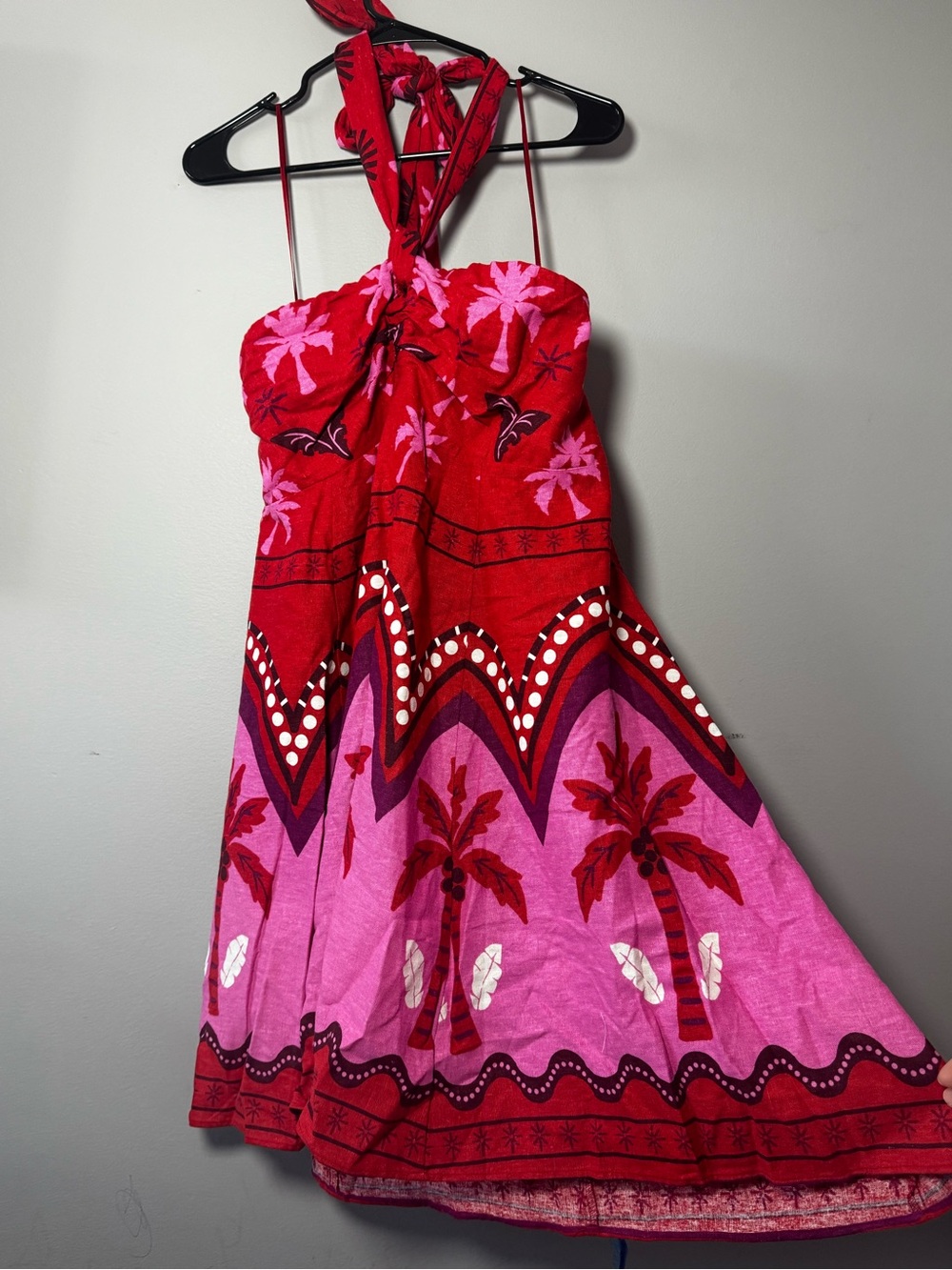 1. State Red and Pink Palm-Print Halter Dress